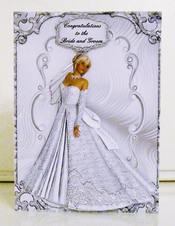 Elegant Bride - A5 card front with decoupage by Pam Stubley