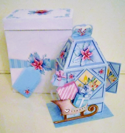 CHRISTMAS GIFT LANTERN CARD - Reindeer and Sleigh by Pam Stubley