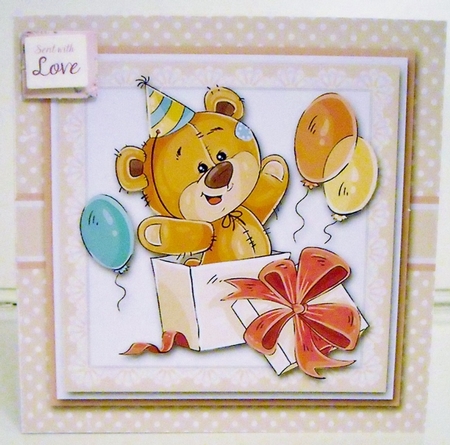 Cute Teddy Bear Birthday Topper Plus Gift Tag by Pam Stubley