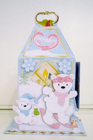 CHRISTMAS GIFT LANTERN CARD - Teddy Winter Sports by Pam Stubley