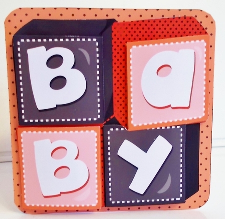 Baby Blocks New Baby Boy or Girl 3D Decoupage Rounded Corner Card with inserts by Pam Stubley