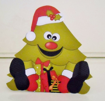 3D Shaped Christmas Card Kit - Cute Christmas Tree has Presents by Pam Stubley