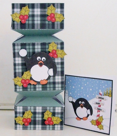 3D Large Christmas Cracker Box -  Tartan Pip Penguin by Pam Stubley