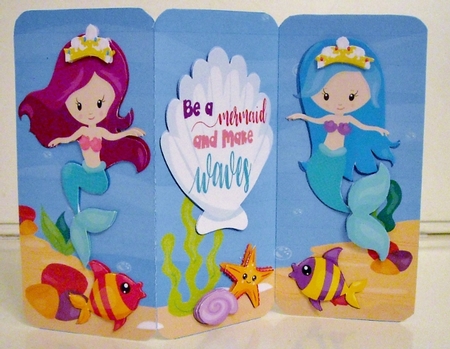 Mermaid Birthday 3D Decoupage Trifold Card by Pam Stubley