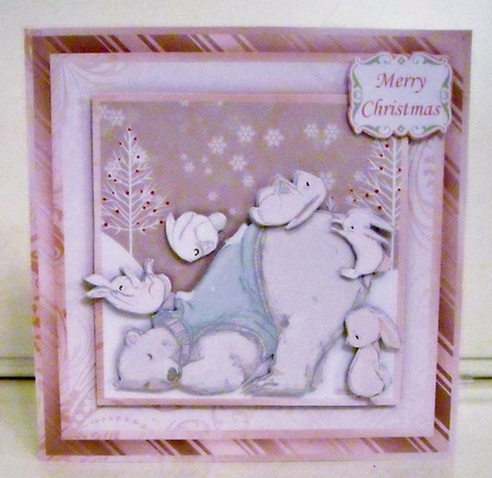 POLAR BEAR & RABBITS 7.5 Christmas Decoupage & Insert Mini Kit by Pam Stubley