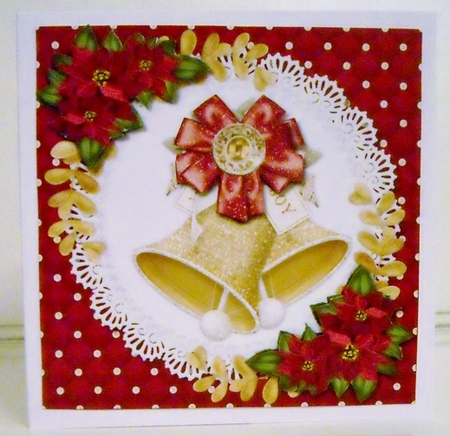 Christmas Bells  & Poinsettias Quick Card by Pam Stubley