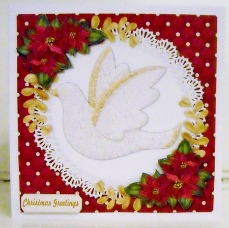 Christmas Glitter Dove  & Poinsettias Quick Card by Pam Stubley