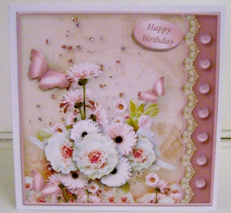 Flowers, Lace and Butterflies - Decoupage Card Front by Pam Stubley