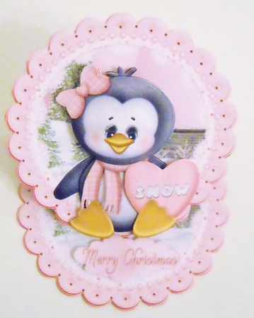 Cute Little Snow Heart Penguin Scalloped Round Easel Card Mini Kit  by Pam Stubley