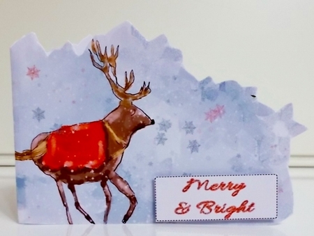 CHRISTMAS REINDEER IN THE SNOW: Shaped Card With & Sentiment Tags & Commercial Use by Pam Stubley