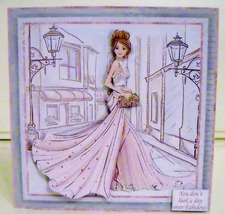 GLAMOROUS LADY PINK DRESS 7.5 Decoupage & Insert Kit by Pam Stubley