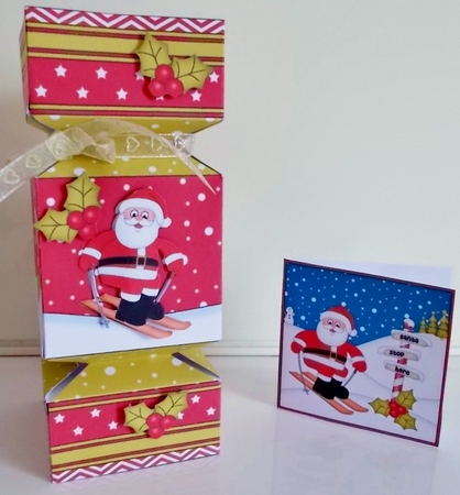 3D Large Christmas Cracker Box Mini Kit -  Santa is Skiing by Pam Stubley