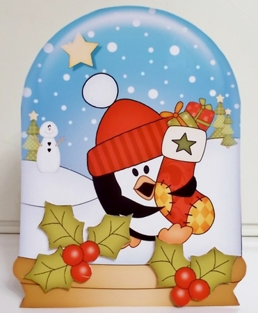 3D Shaped Christmas Snow Globe Card Kit - Pip Penguin has an Xmas Stocking by Pam Stubley