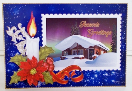 Aurora Borealis and Red Poinsettia Candle Insert by Pam Stubley