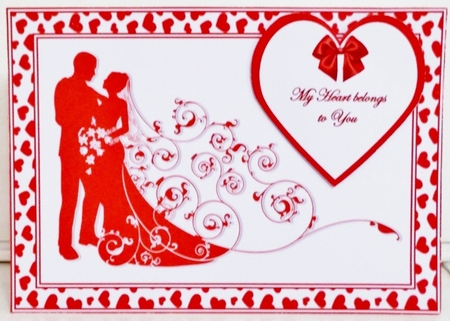 A5 red and white Valentines day quick card front by Pam Stubley