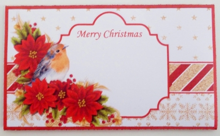 Christmas Money Wallet Gift Voucher Envelope POINSETTIA & ROBIN by Pam Stubley