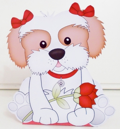 3D Valentine Treat Box Mini Kit - Cute Romantic Cavachon Dog has a Rose by Pam Stubley
