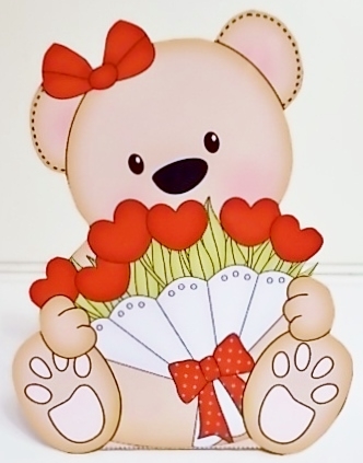 3D Valentine Treat Box Mini Kit - Livvy Teddy Bear has a bunch of Love Heart Flowers by Pam Stubley