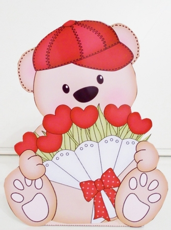 3D Valentine Treat Box Mini Kit - Austin Teddy Bear has a bunch of Love Heart Flowers by Pam Stubley