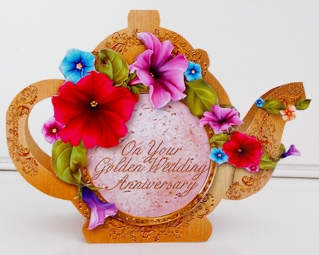 Golden Wedding Teapot Shaped Card by Pam Stubley