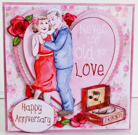 Never too Old for Love  6x6 Layered Card Front, Insert & Envelope. by Pam Stubley