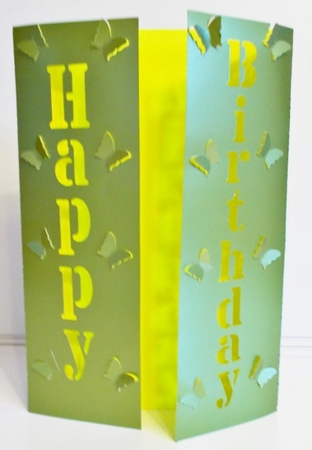 Gatefold Happy Birthday card with pop up Butterflies.  by Pam Stubley