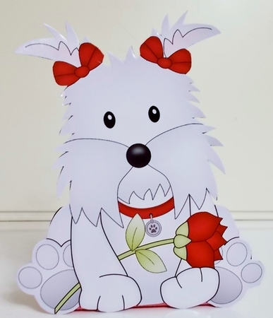 3D Valentine Treat Box Mini Kit - Cute Romantic Westie Dog has a Rose by Pam Stubley