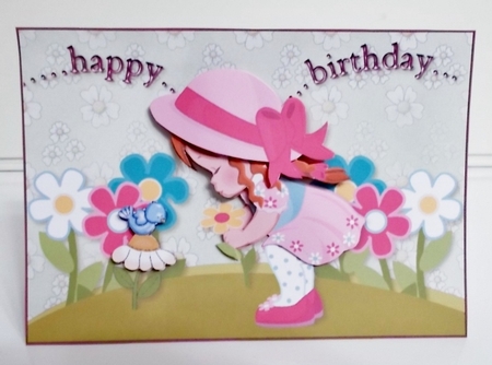 Happy Birthday Little Lady Picking Flowers Red Hair  by Pam Stubley