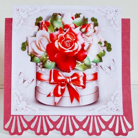 Gift Box with Red Cream Roses Card Mini Kit by Pam Stubley