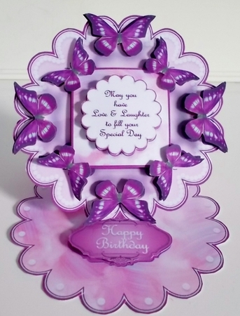 Butterfly Wreath -  Pink - Scalloped Easel Card by Pam Stubley