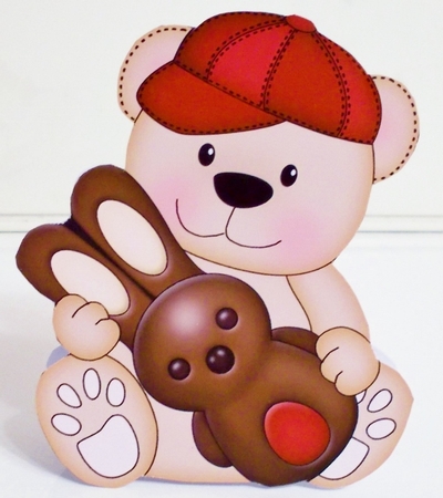 3D Shaped Card Mini Kit - Cute Teddy Bear has a Choc Easter Bunny by Pam Stubley