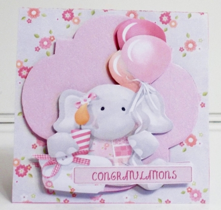 BABY GIRL TWIST & POP 1ST BIRTHDAY OR CONGRATULATIONS CARD by Pam Stubley