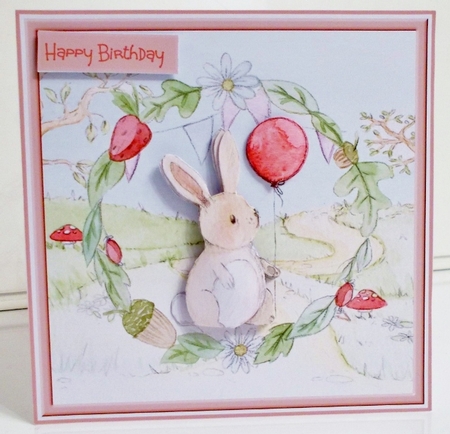 Birthday bunnie and balloon by Pam Stubley