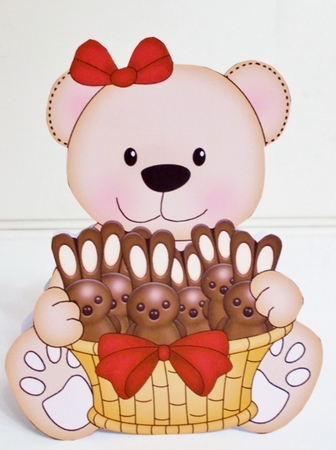 3D Shaped Card Mini Kit - Teddy Bear has an Easter Basket of Choc Bunnies  by Pam Stubley