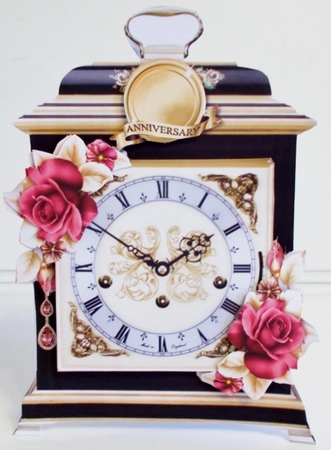 Carriage Clock Card - Red Rose by Pam Stubley