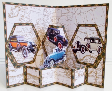 Hexagon pop-out Vintage cars by Pam Stubley