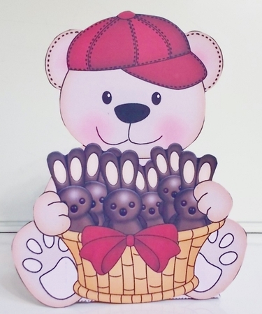 3D Mothers Day Treat Box Mini Kit - Teddy Bear has an Easter Basket of Choc Bunnies  by Pam Stubley