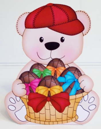 3D Mothers Day Treat Box Mini Kit - Teddy Bear has a Basket of Easter Eggs by Pam Stubley