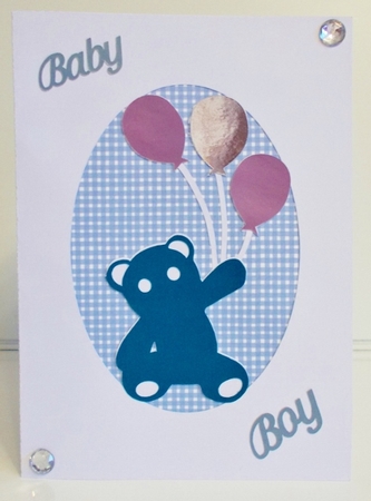 Balloon Bear New Baby Card with Boy and Girl Words by Pam Stubley