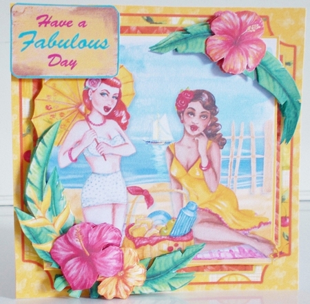 Beach Babe Pin-Up 7x7 Card Front & Insert Mini Kit by Pam Stubley
