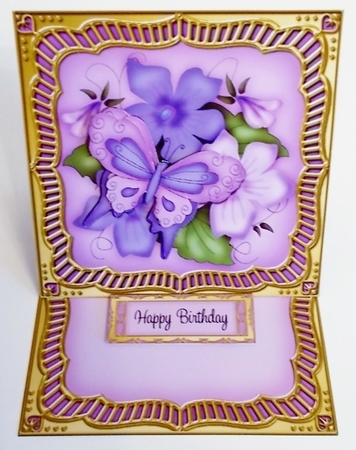 3D Easel Card Mini Kit - Butterfly & Flowers on Gold Frame by Pam Stubley