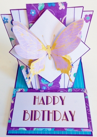 Art Deco Shaped Easel Card & Envelope Purple Butterflies by Pam Stubley