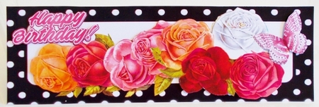 Pretty border of roses with butterfly in black/white polkadot DL by Pam Stubley