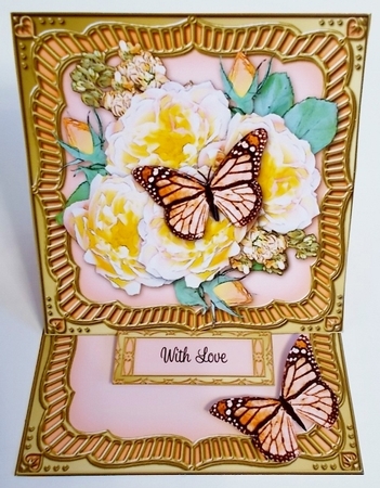 3D Easel Card Mini Kit - Butterfly & Flowers on Gold Frame by Pam Stubley