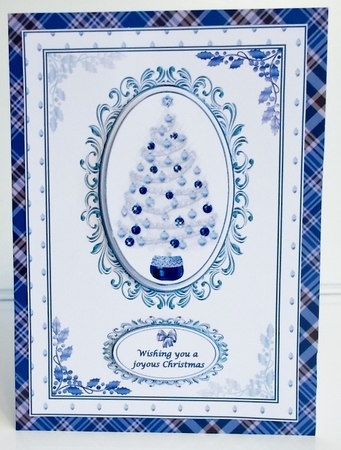 A5 step by step blue and white Christmas card front by Pam Stubley