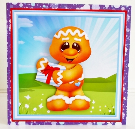 BIRTHDAY GINGERBREAD MAN WOBBLY HEAD CARD 7.5 Decoupage & Insert Mini Kit by Pam Stubley