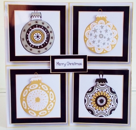 Black White & Gold Baubles Quad Frame by Pam Stubley