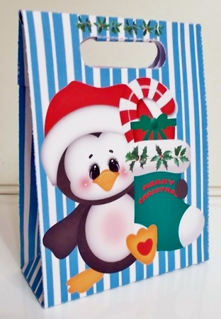Gusset Sided Gift Bag - Penguin With Stocking by Pam Stubley
