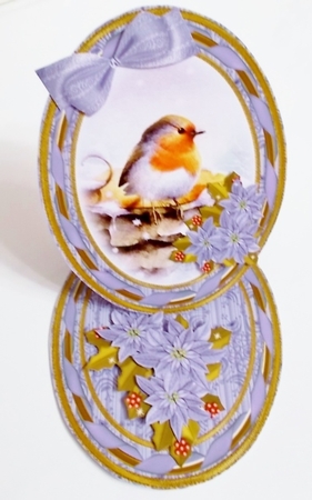 Christmas Blue Robin Oval Easel Card Mini Kit by Pam Stubley