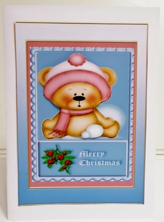 Cute pink and blue Christmas bear by Pam Stubley